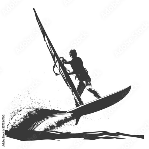 silhouette man windsurfing athlete in action full body black color only