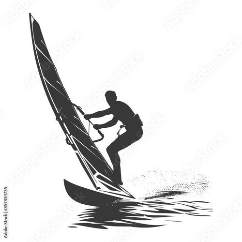 silhouette man windsurfing athlete in action full body black color only