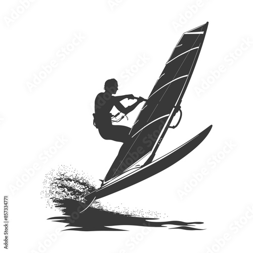 silhouette man windsurfing athlete in action full body black color only