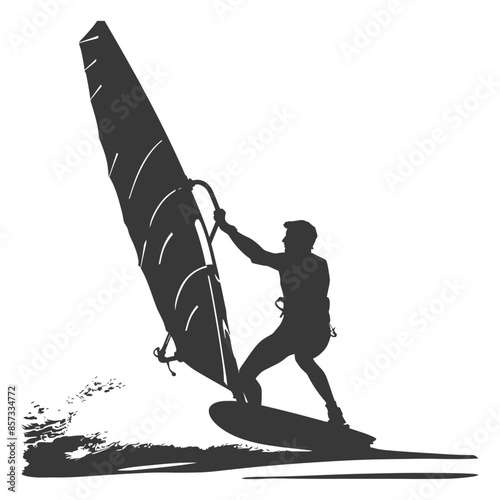 silhouette man windsurfing athlete in action full body black color only