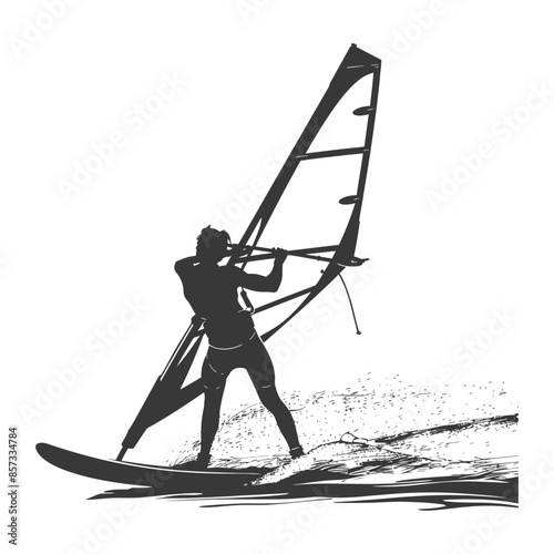 silhouette man windsurfing athlete in action full body black color only