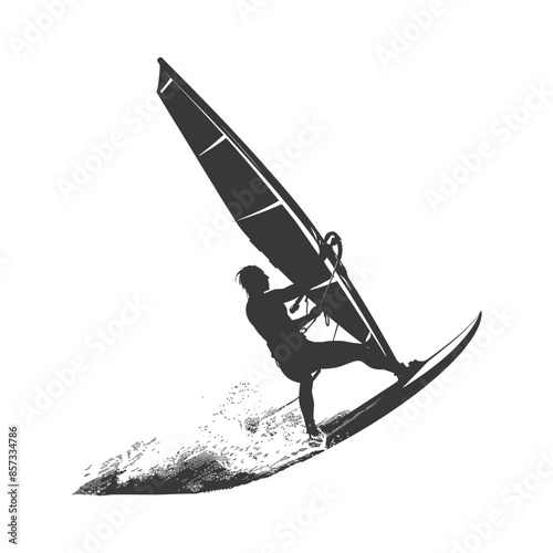 silhouette man windsurfing athlete in action full body black color only