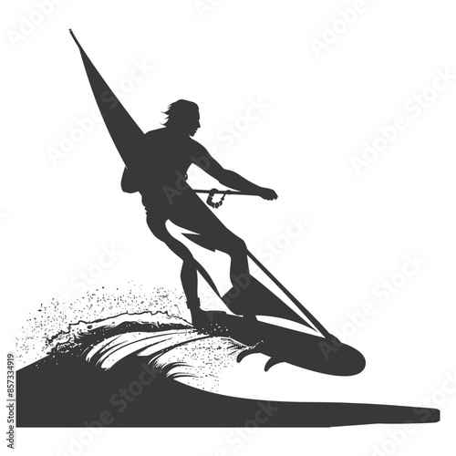 silhouette man windsurfing athlete in action full body black color only