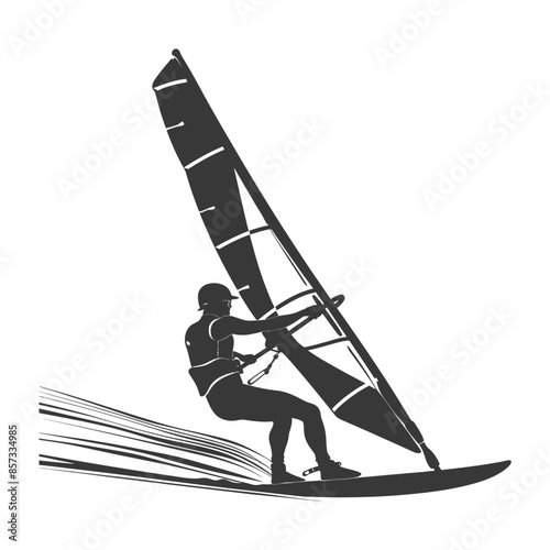 silhouette man windsurfing athlete in action full body black color only