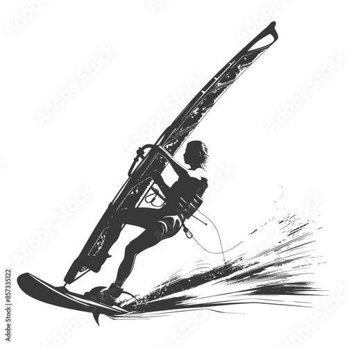 silhouette man windsurfing athlete in action full body black color only
