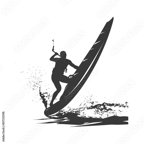 silhouette man windsurfing athlete in action full body black color only