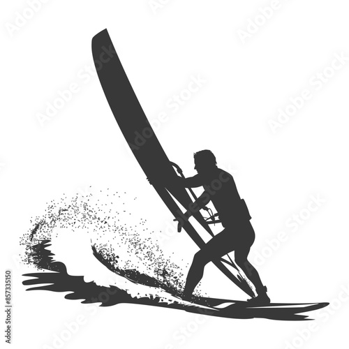 silhouette man windsurfing athlete in action full body black color only