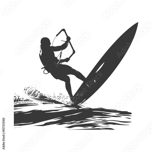 silhouette man windsurfing athlete in action full body black color only