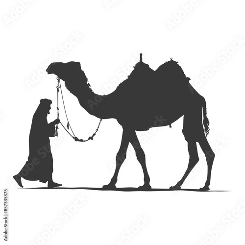 Silhouette of Bedouin and Camel: Desert Journey, Traditional Middle Eastern Scene