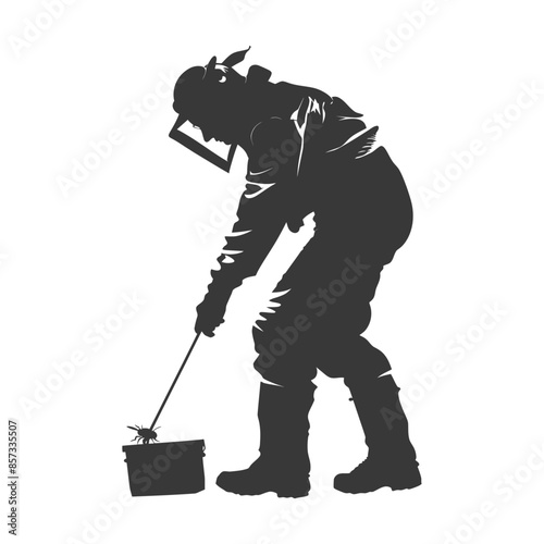 silhouette woman beekeeper in action black color only