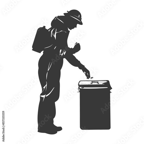 silhouette woman beekeeper in action black color only