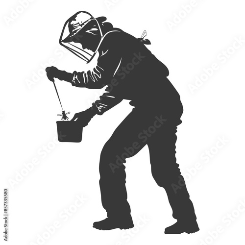 silhouette woman beekeeper in action black color only