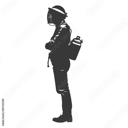 silhouette woman beekeeper in action black color only