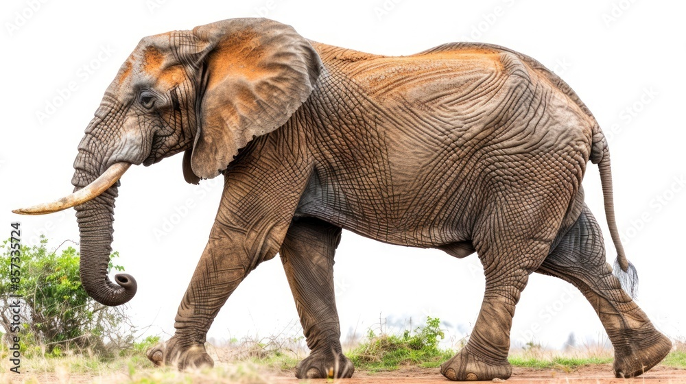 Fototapeta premium A large African elephant walks across the savanna