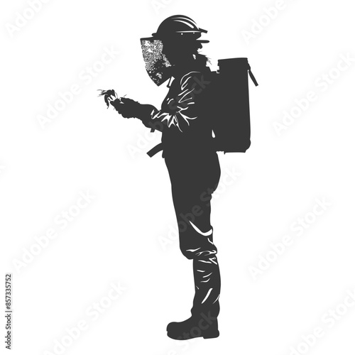 silhouette woman beekeeper in action black color only