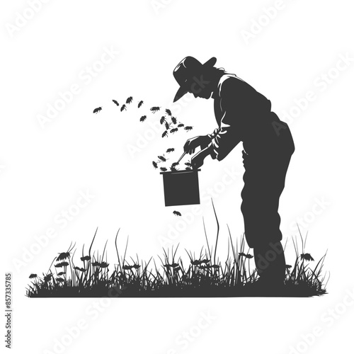 silhouette woman beekeeper in action black color only