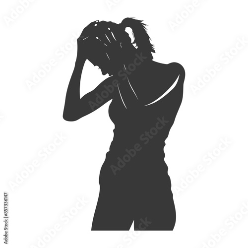 Silhouette of a distraught woman clutching her head in despair.