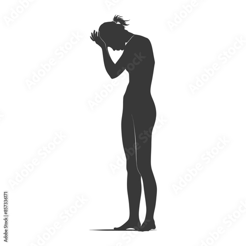 Despair: Silhouette of Woman in Torment, Head in Hands, Isolated.