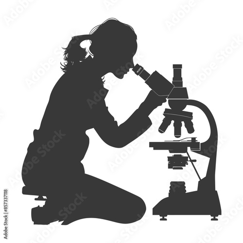 Silhouette of Young Scientist Examining Sample with Microscope.