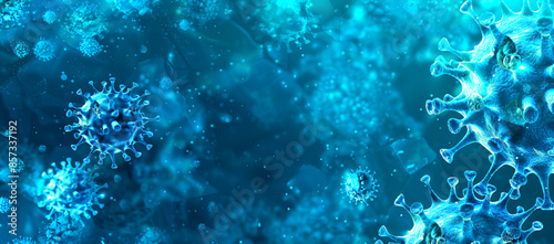 Blue Virus or bacteria cells Microscope close up for background © Binh