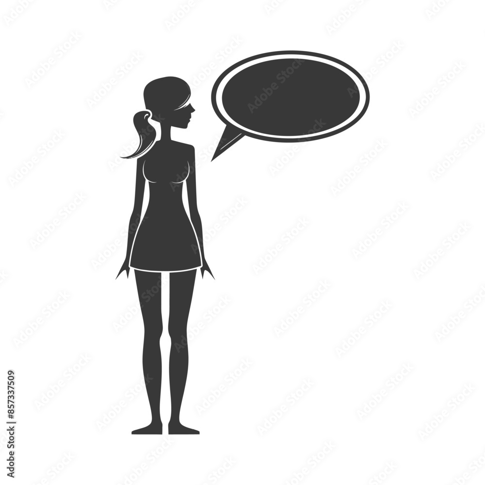 silhouette woman stick figure speech bubble black color only silhouette woman stick figure speech bubble black color only