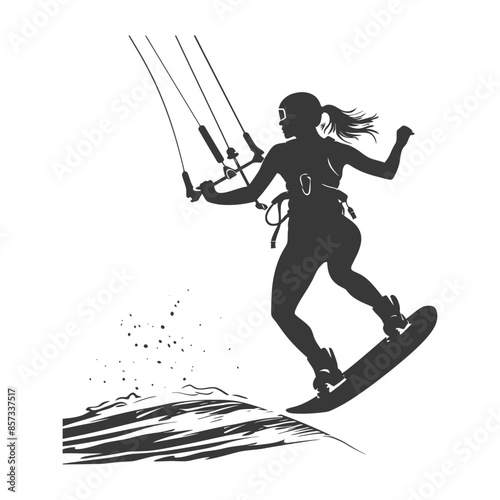 silhouette woman wakeboarder athlete in action full body black color only