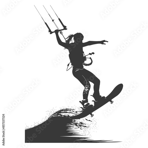 silhouette woman wakeboarder athlete in action full body black color only