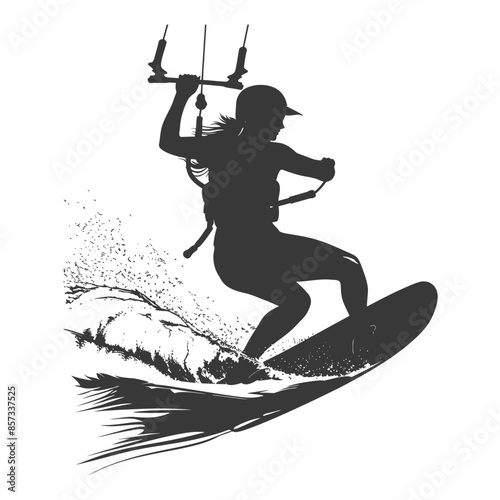 silhouette woman wakeboarder athlete in action full body black color only