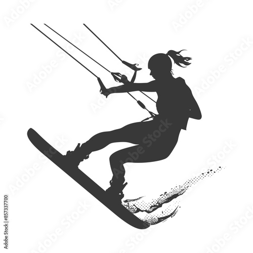 silhouette woman wakeboarder athlete in action full body black color only