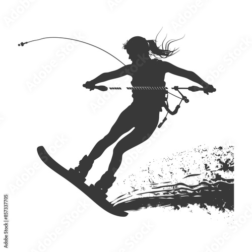 silhouette woman wakeboarder athlete in action full body black color only