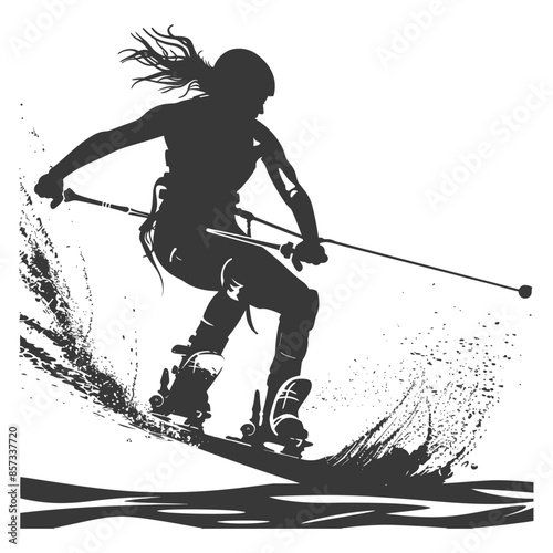 silhouette woman wakeboarder athlete in action full body black color only