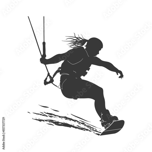 silhouette woman wakeboarder athlete in action full body black color only