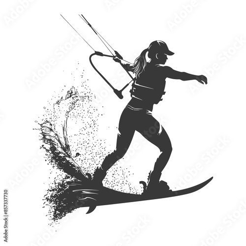 silhouette woman wakeboarder athlete in action full body black color only