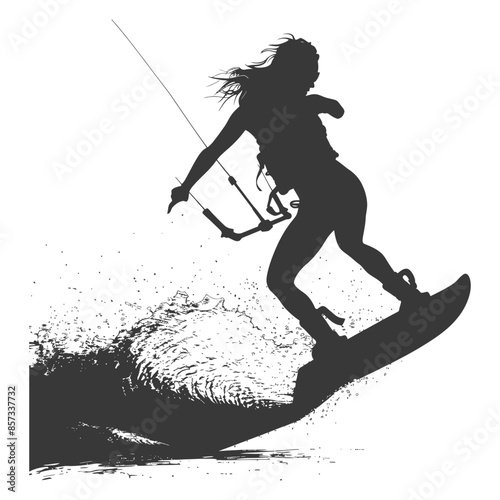 silhouette woman wakeboarder athlete in action full body black color only