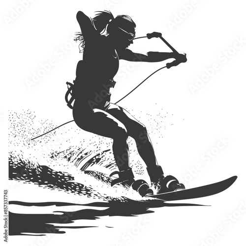 silhouette woman wakeboarder athlete in action full body black color only