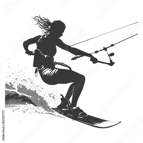 silhouette woman wakeboarder athlete in action full body black color only