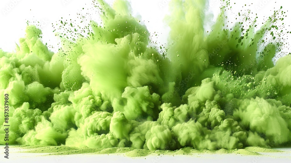 A vibrant green powder explosion captured mid-air