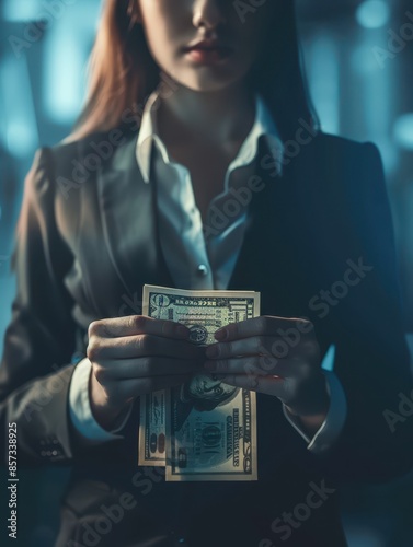 a woman in a suit holding a book photo