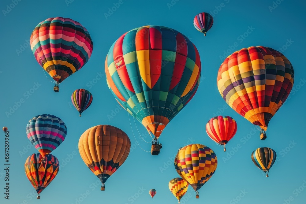A hot air balloon festival with numerous balloons in various colors and patterns floating in the sky. A hot air balloon festival with numerous balloons in various colors and patterns floating in the sky.