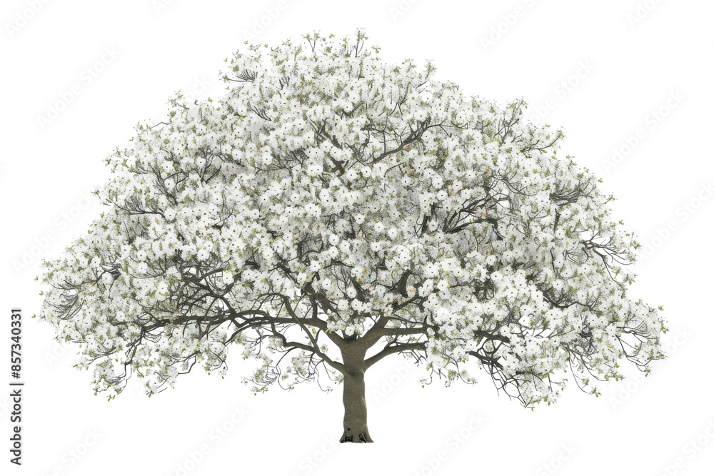 Obraz premium Beautiful blooming tree with white flowers in full bloom against a transparent background. ideal for spring-themed designs.