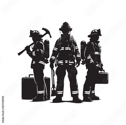 Firefighters pose vector  silhouette  illustration 