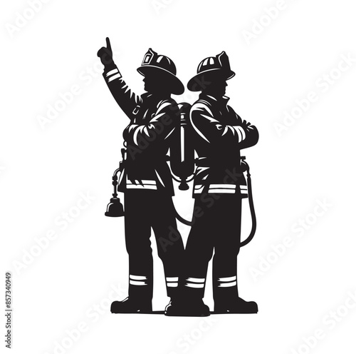 Firefighters pose vector  silhouette  illustration 