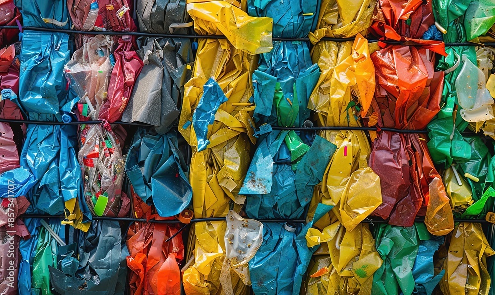 Multicolored trash, landfill. The problem of environmental pollution Multicolored trash, landfill. The problem of environmental pollution