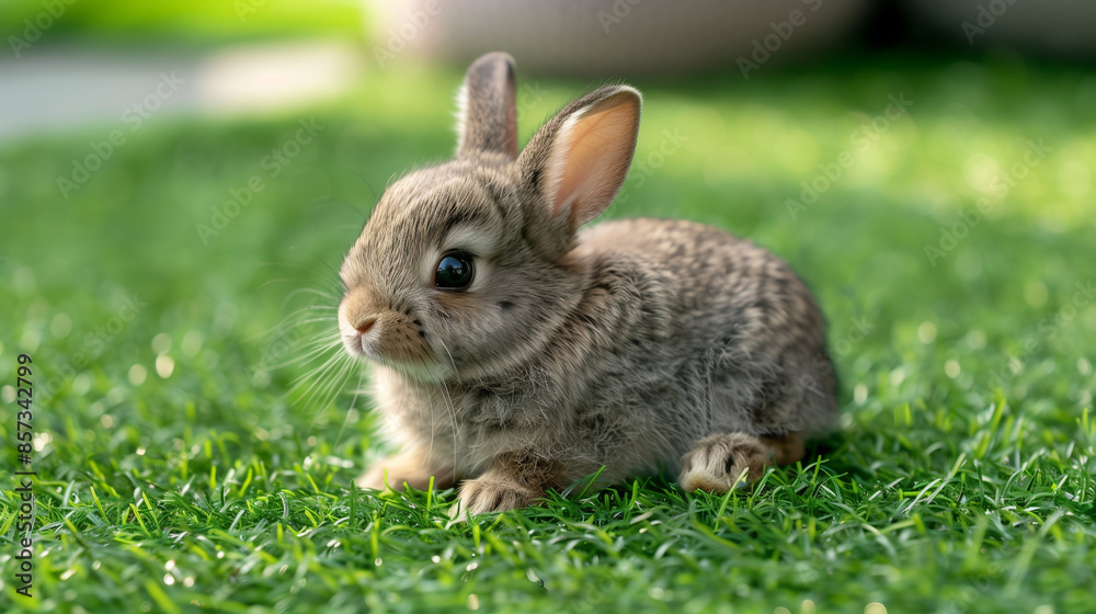 Fototapeta premium Adorable Baby Bunny on Green Grass