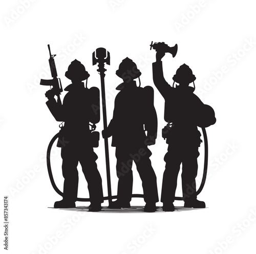 Firefighters pose vector  silhouette  illustration 