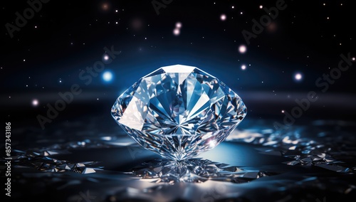 Diamond on black background. 3d rendering toned image double exposure