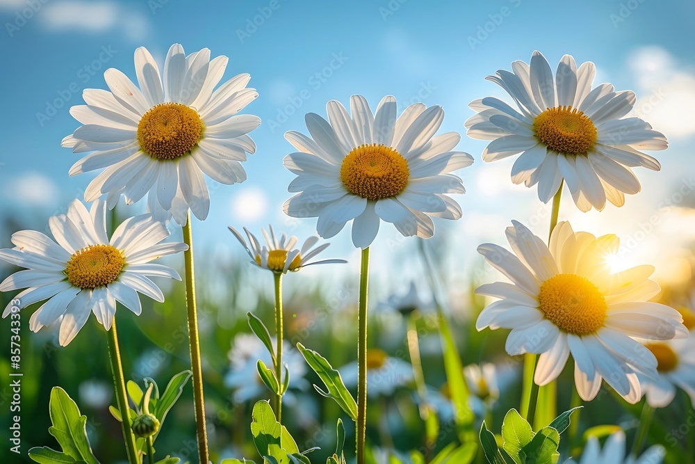 Beautiful Daisy Flowers in Sunlit Field - Spring and Summer Nature Scene for Prints, Cards, Posters Beautiful Daisy Flowers in Sunlit Field - Spring and Summer Nature Scene for Prints, Cards, Posters