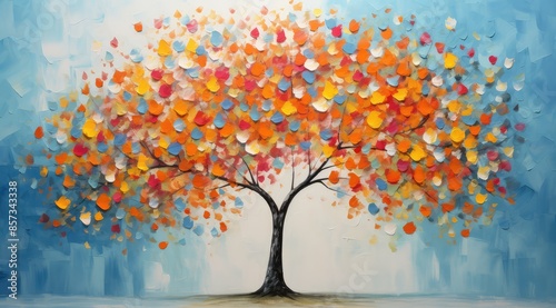 Autumn tree with multicolored leaves. Watercolor painting.