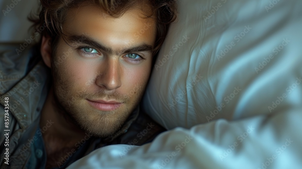 Close-up portrait of a man with blue eyes looking at the camera Close-up portrait of a man with blue eyes looking at the camera
