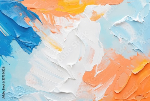Abstract acrylic paint background in blue, orange, yellow and white colors